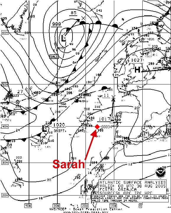 Atlantic Surface Analysis 00 UTC, 30 Aug 2005